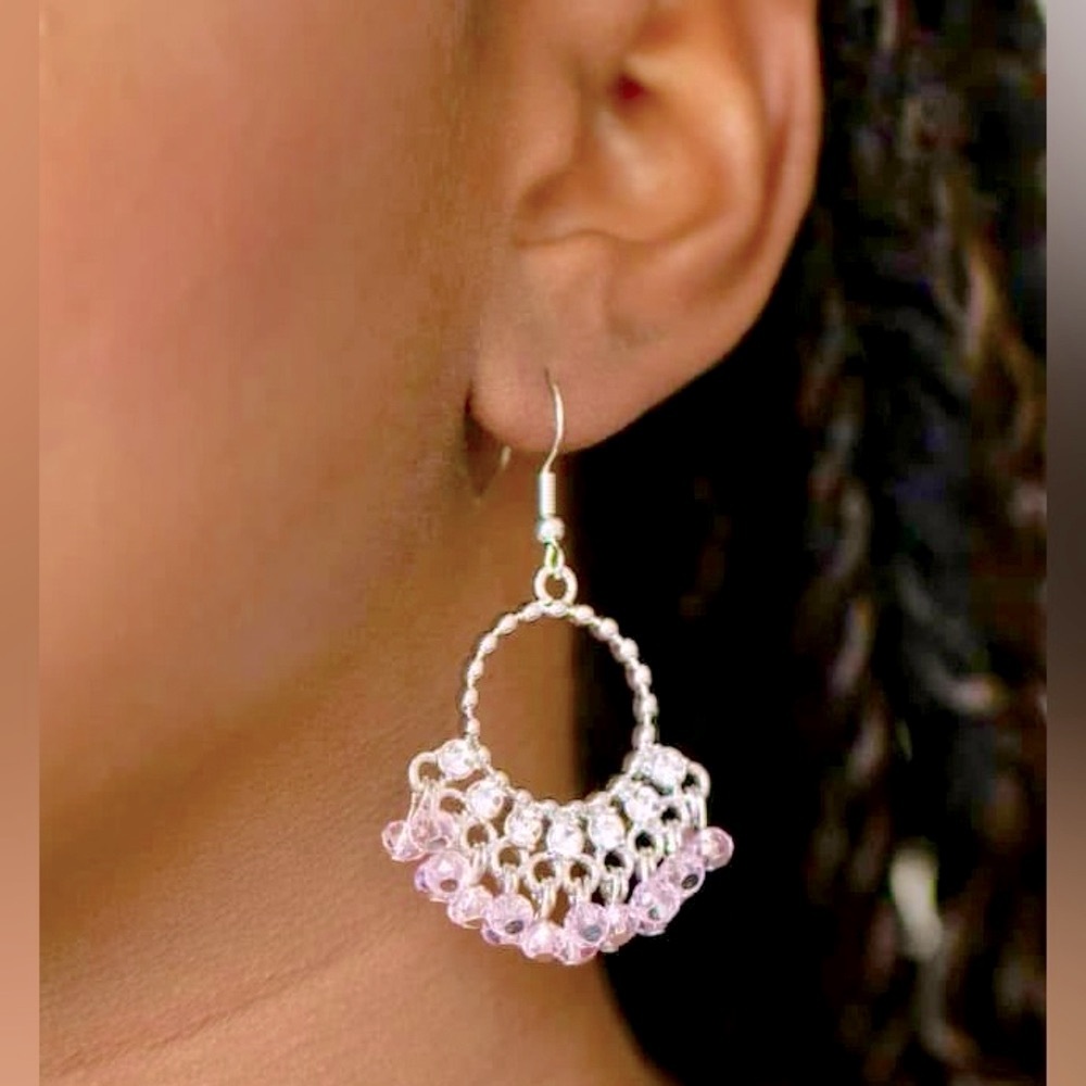 Pink crystal rhinestone chandelier earrings
